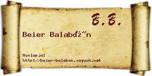 Beier Balabán névjegykártya